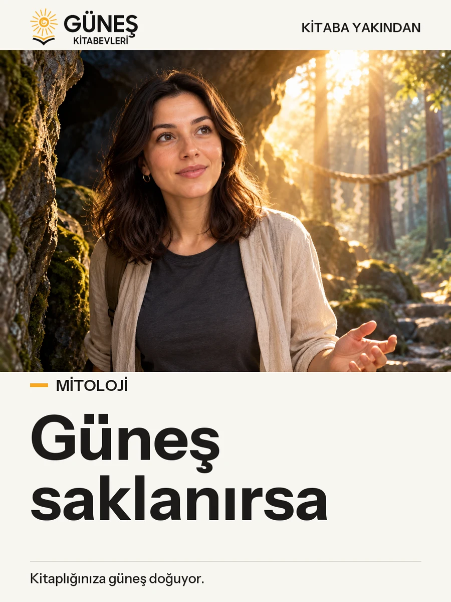 Ahu ile Kitaba Yakından — Japon Mitolojisi. Amaterasu’nun mağarası temalı kapak.